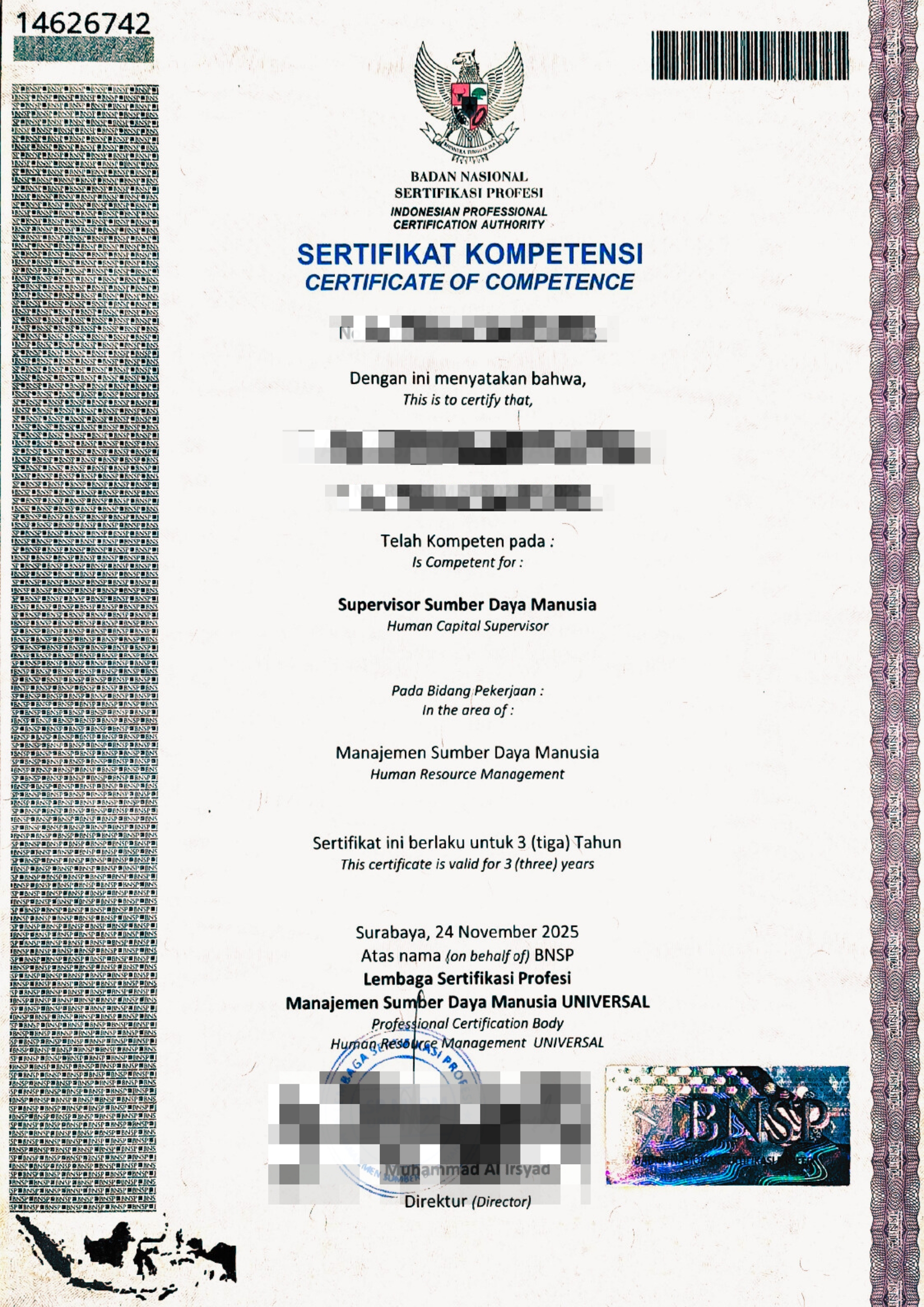 Sertifikat BNSP Supervisor SDM